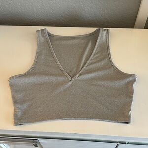 Gray V-Neck Ribbed Women's Top